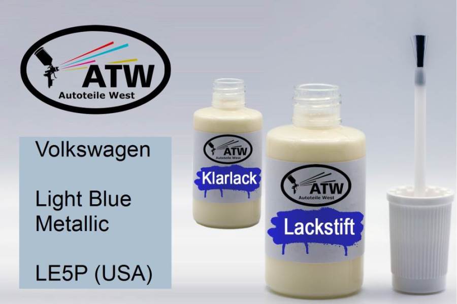 Volkswagen, Light Blue Metallic, LE5P (USA): 20ml Lackstift + 20ml Klarlack - Set, von ATW Autoteile West.